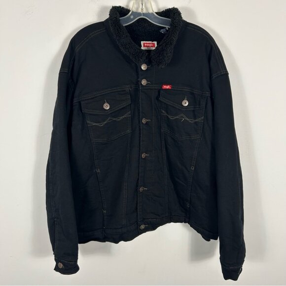 ❤️ Wrangler fleece lined Black Denim Jacket for Men XXL - Picture 2 of 9